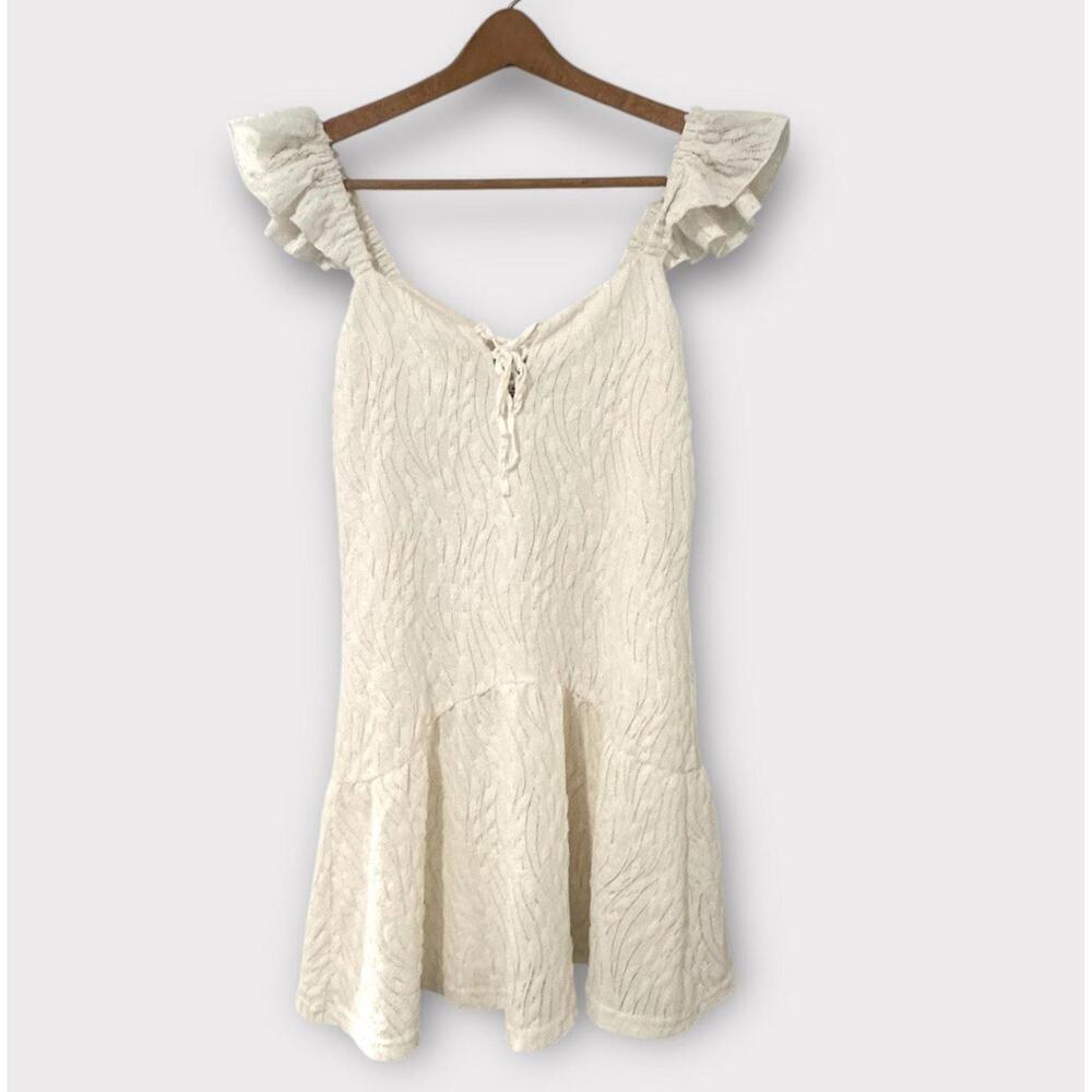 Lost + Wander Womens Short Dress Off White Ruffled Straps Lining Size M - Picture 2 of 13